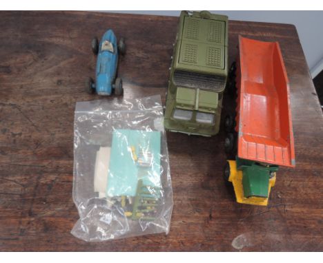 A Dinky die-cast Shado 2 vehicle, a Dinky die-cast Talbot Lago, A Budgie Toys die-cast Euclid Mamouth End Dump semi trailer a