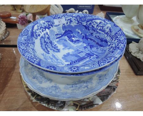 A selection of blue and white including Copeland Spode Italian bowls, and collectors plates