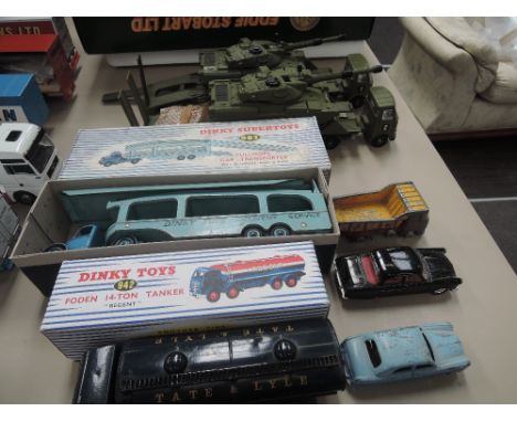 A selection of Dinky and Corgi die-casts, Dinky Car Transporter, boxed 982, Dinky Foden Tanker with reproduction box, two Din