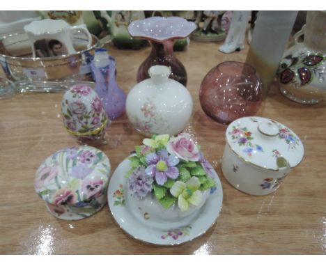 A small collection of decorative ceramics and glassware including Caithness, Royal Doulton and Minton
