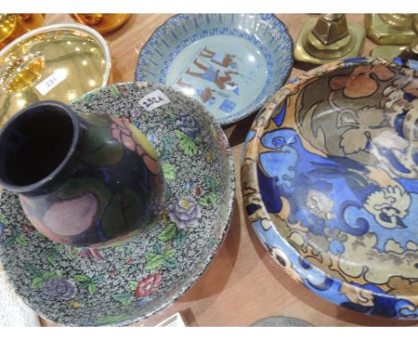 a Copeland Spode bowl, Bursley Ware Amstel bowl, Royal Stanley Jacobean vase and Royal Doulton Titanian bowl