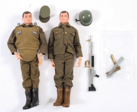 Two Action Man Painted hair figures Action Soldier and Support Weapons:,both with metal dog tags. (2) 