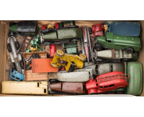 A collection of Dinky (Meccano): and other vehicles including a Fire Engine, petrol tanker and others.