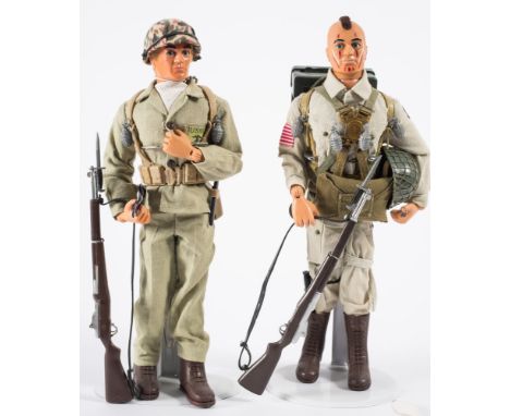 Two Action Man flock hair figures in later USMC and Airborne uniform:, the later with painted face and mow hawk hairstyle (2)