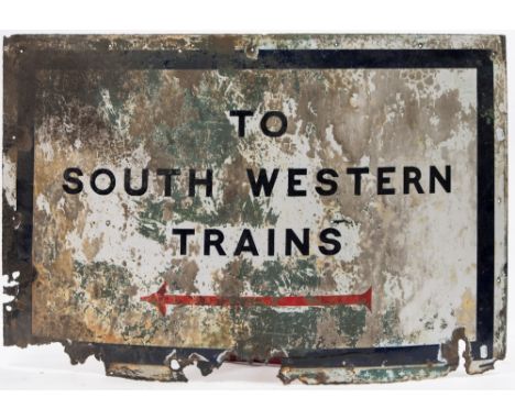 A Southern Railways green enamel sign for Rowan Halt:, together with another enamel sign 'To South West Trains', both 67cm x 