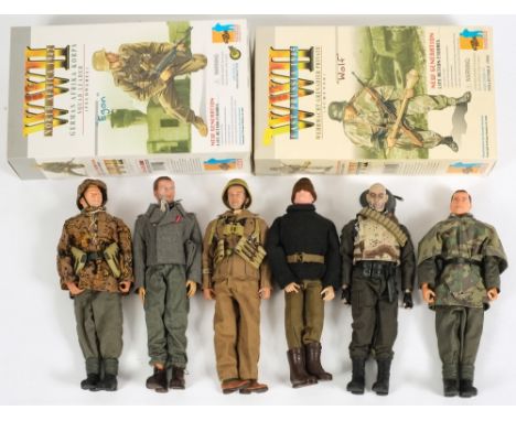 A group of eight 1/6th scale military figures in WWII German uniform, together with two sale model diorama sets:, (a lot).