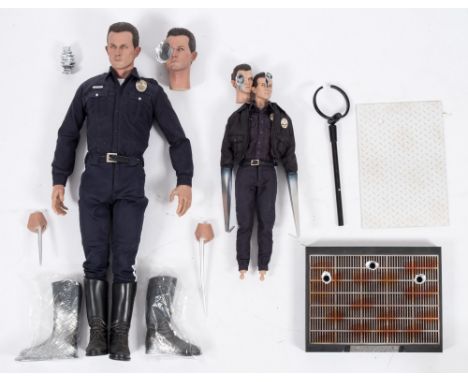 A loose 1/4th scale Terminator figure 'T-1000' together with another 1/6th scale version and a small group of accessories:, (