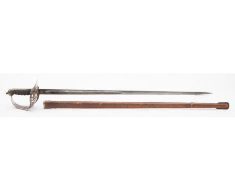 A George V officer's dress sword:, the acid etched blade with crown and 'GRV' cypher, openwork hilt and guard, wire bound fis