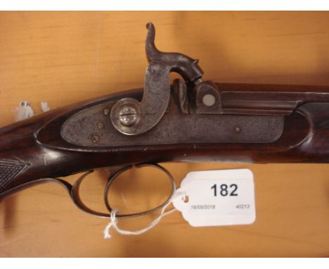 A single barrel percussion cap sporting gun by J W Parkhouse, Taunton:, the 30 inch octagonal Damascus barrel with fore sight