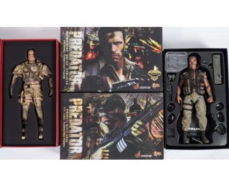 Two Hot Toys 1/6th scale Predator figures 'Private Billy Stone' and 'major Alan Dutch Schaffer:, together with  a similar Com