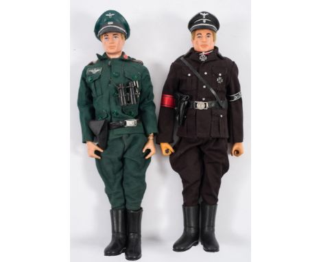 Two Palitoy Action Man flock hair figures in WWII German uniforms:, (2)
