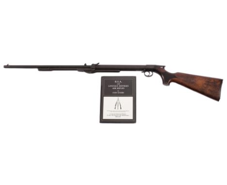 A BSA .22 calibre underlever air rifle:, number 50067, side button cocking lever, and semi pistol grip walnut stock, 116cm lo