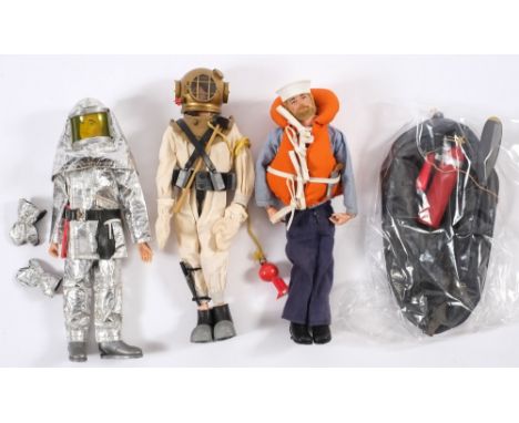 An Action Man painted hair Crash Crew figure:, together with a flock hair Deep Sea Diver and a US Navy figure (3)