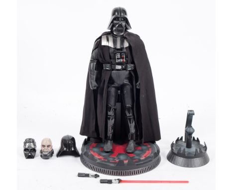 A 1/6th scale Star Wars figure 'Darth Vader':, unboxed , with a collection of accessories including Anakin head, (a lot).