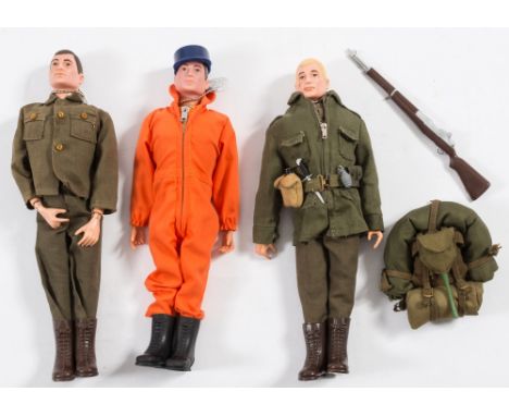 Three Action Man painted hair figures, Action Solder, Action Pilt and Combat Soldier:, each with dog tag (3)