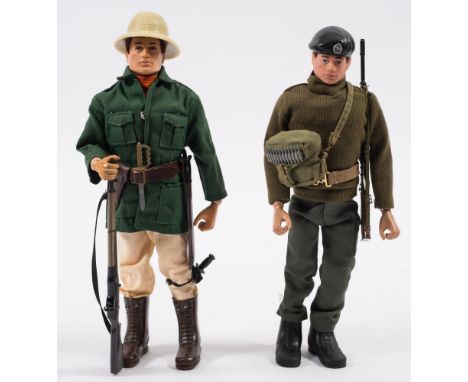 A Palitoy Action Man flock hair Jungle Explorer and a flock hair Soldier:, (2). 