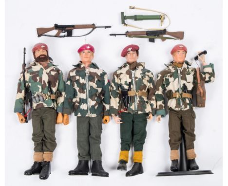 Four Action Man flock hair figures in Parachute Regiment Uniform :(4)