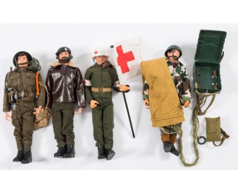 A group of four Action Man figures:, comprising British WWII Infantryman with Victoria Cross Medal, Tank Commander, Parachute