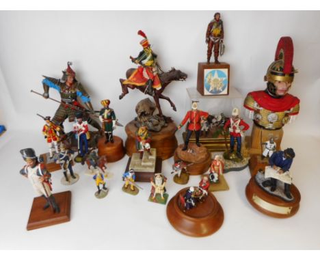 A collection of assorted hand painted resin and metal military busts and figures: relating to the  the Napoleonic wars, Ameri