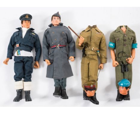 A group of four Action Man figures:, RAF Captain, RAF Airman, UN soldier and 17/21 Lancers Officer:, ( two with loose heads) 