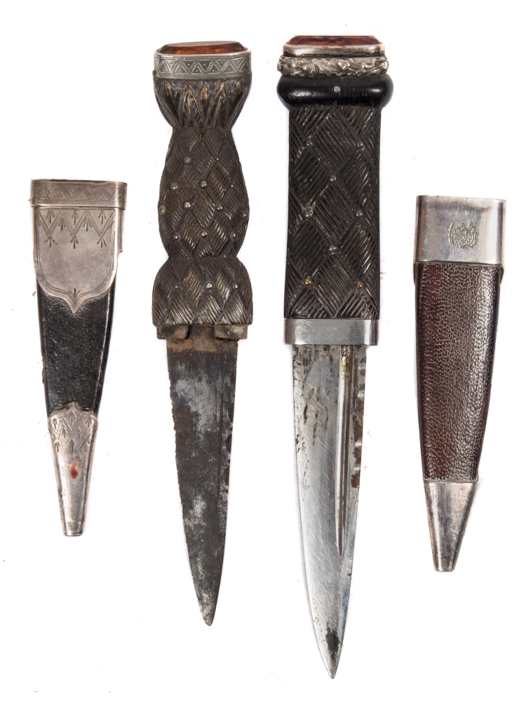 Two Sgian-dubh knives: of traditional form with short double edged