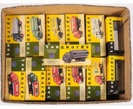 Vanguard, a collection of 1/64th scale diecast vehicles: mostly petrol tankers, delivery lorries and removal lorry, all boxed