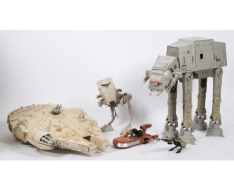 Five loose Kenner/Palitoy Star Wars vehicles:, comprising  a land Speeder , a Millennium Falcon, a Scout Walker, an AT-AT and