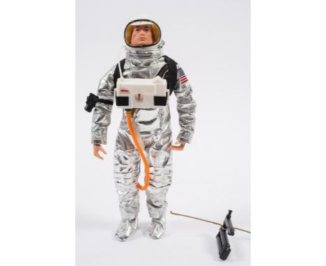 A Hasbro GI Joe Astronaut:, white plastic helmet with visor, foil suit and accessories.