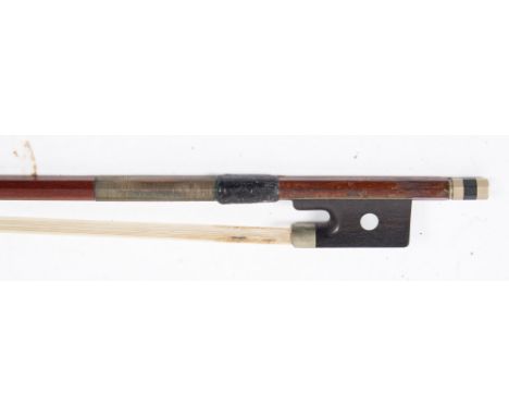 A nickel mounted violin bow stamped Dodd: with octagonal stick and mother-of-pearl inlaid frog, stamped Dodd, weight 55gms.