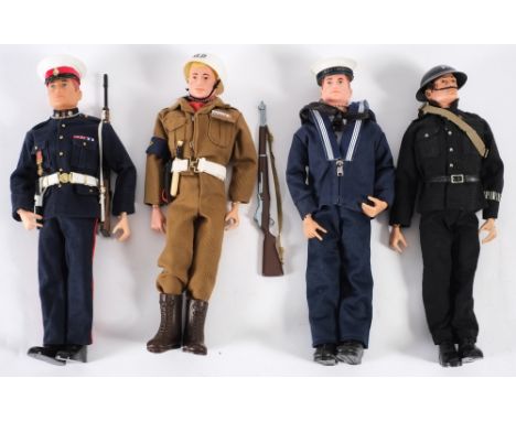 A group of four Action Man painted hair figures:, Royal Marine, Military Police, sailor and Policeman (4) 