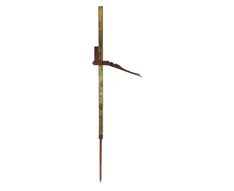 A Georgian mahogany and brass horse measuring stick by J Ronning, Newmarket:, the brass scale signed as per title with hinged