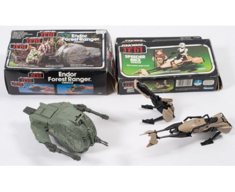 A Kenner Star Wars Return of the Jedi 'Speeder bike':, in original box with instructions and spare chassis, also an 'Endor Fo