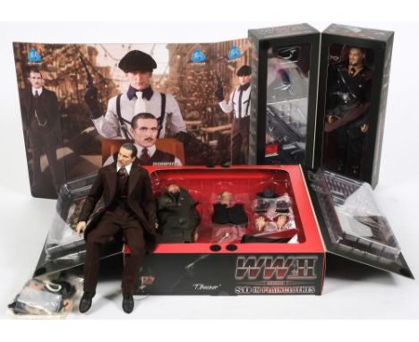 Two Did Corp 1/6th scale figures in WWII uniform and one other 'Chicago Gangster' figure with a small group of accessories:, 