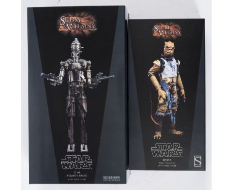 Two Sideshow 1/6th scale Star Wars 'Scum & Villainy' series figures 'IG-88' and 'Bossk' :, (incomplete accessories)