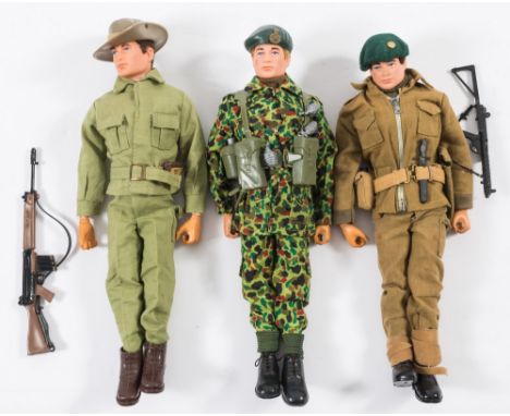 Three Action Man flock hair figures:, comprising two Infantrymen and a Jungle fighter (3).