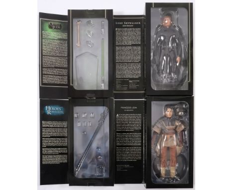 A Sideshow 12 inch Star Wars Figures 'Luke Skywalker' and a 1/6th scale 'Princess Leia as Boushh':, (accessories incomplete)