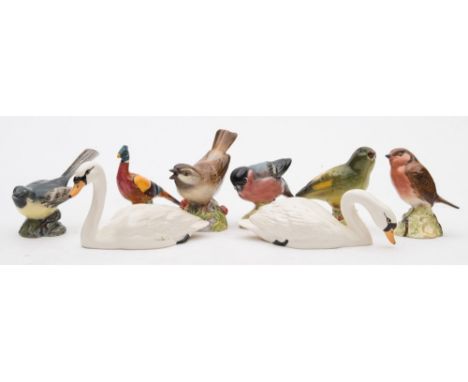 A Royal Worcester Porcelain model of a Sparrow, together with a group of seven Beswick birds:. (8)