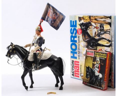Palitoy Action Man (Nostalgia Collection) Horse in box:, together with a flock hair Household Cavalry figure and a vintage 'F