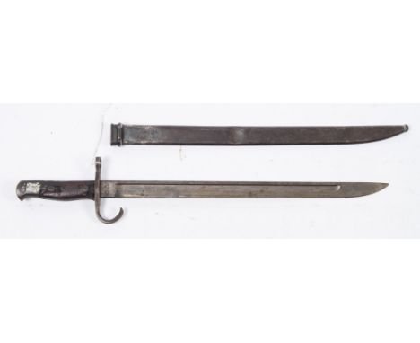 A Japanese  30th year (1897) pattern bayonet:, straight single edge fullered blade with stamped foundry marks to ricasso, squ