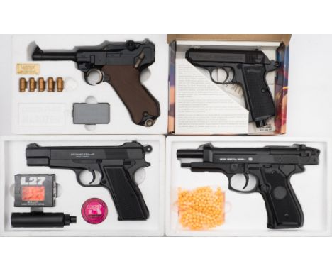 A Walther C02 PPK/S pistol:, a Hobby Club Browning Light Sports BB pistol, a Keiheisha M92F Beretta Model BB gun and a Maruze