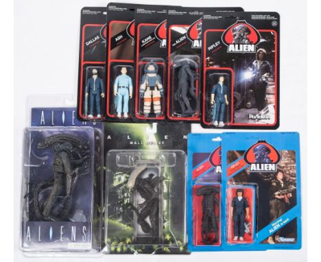 ReAction 3 3/4 inch retro Alien figures a carded group of five:, Dallas, Ripley, Ash, Kane in Nostromo suit and Alien, togeth