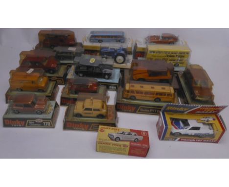 Dinky, no 136 Vauxhall Viva, No 207 Triumph TR7 Rally,: both boxed, together with fifteen other Dinky toys all contained in b