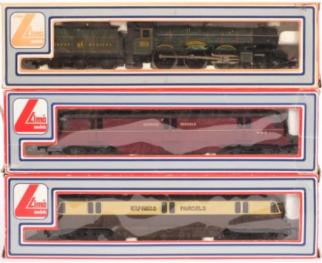 Lima, an OO/HO gauge Express Parcels railcar in GWR cream and brown, livery: an Express Parcels railcar in BR maroon livery a