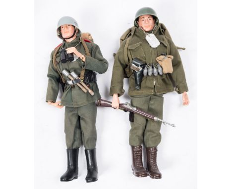 Two Palitoy Action Man painted hair figures Combat Soldier and German Storm Trooper:, both in uniform with accessories and do