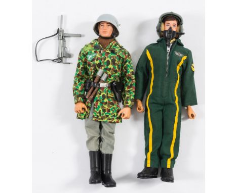 Two Action Man flock hair figures German Storm trooper and Helicopter Pilot:, (2)