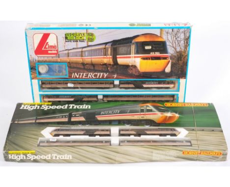 Hornby Railways, an OO/HO High Speed passenger train set: part track missing, together with a Lima Intercity High Speed train