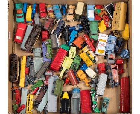 A collection of Matchbox 1-75 series and other small scale vehicles:, including a Midge Toys Jeep and trailer. 