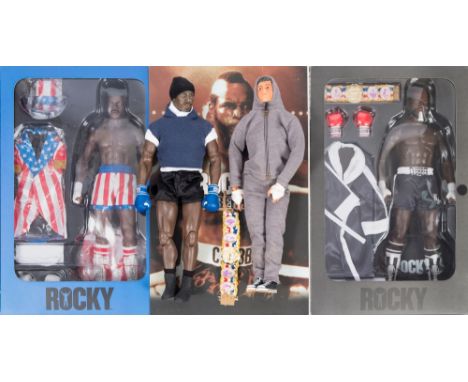 Two boxed Hot Toys 1/6th scale Rocky figures 'Apollo Creed' and ' Clubber Lang':, together with one other Rocky figure and an