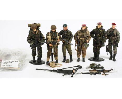 A group of six 1/6th scale military figures British Paratroop Regiment:, and a small collection of accessories.