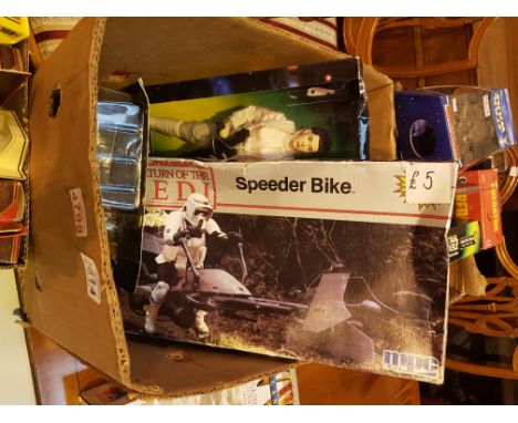 Star Wars items Princess Leia Han Solo and other related figurines including Return of the Jedi speeder bike self assembly mo